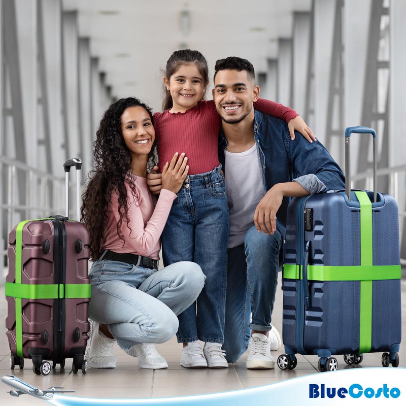BlueCosto Luggage Straps for Suitcases - TSA Approved - Neon Green, 4 PK - Premium Nylon Belts for Suitcase, Briefcase & Travel Bag - Adjustable Strap Length 46" - 78" - Image 4